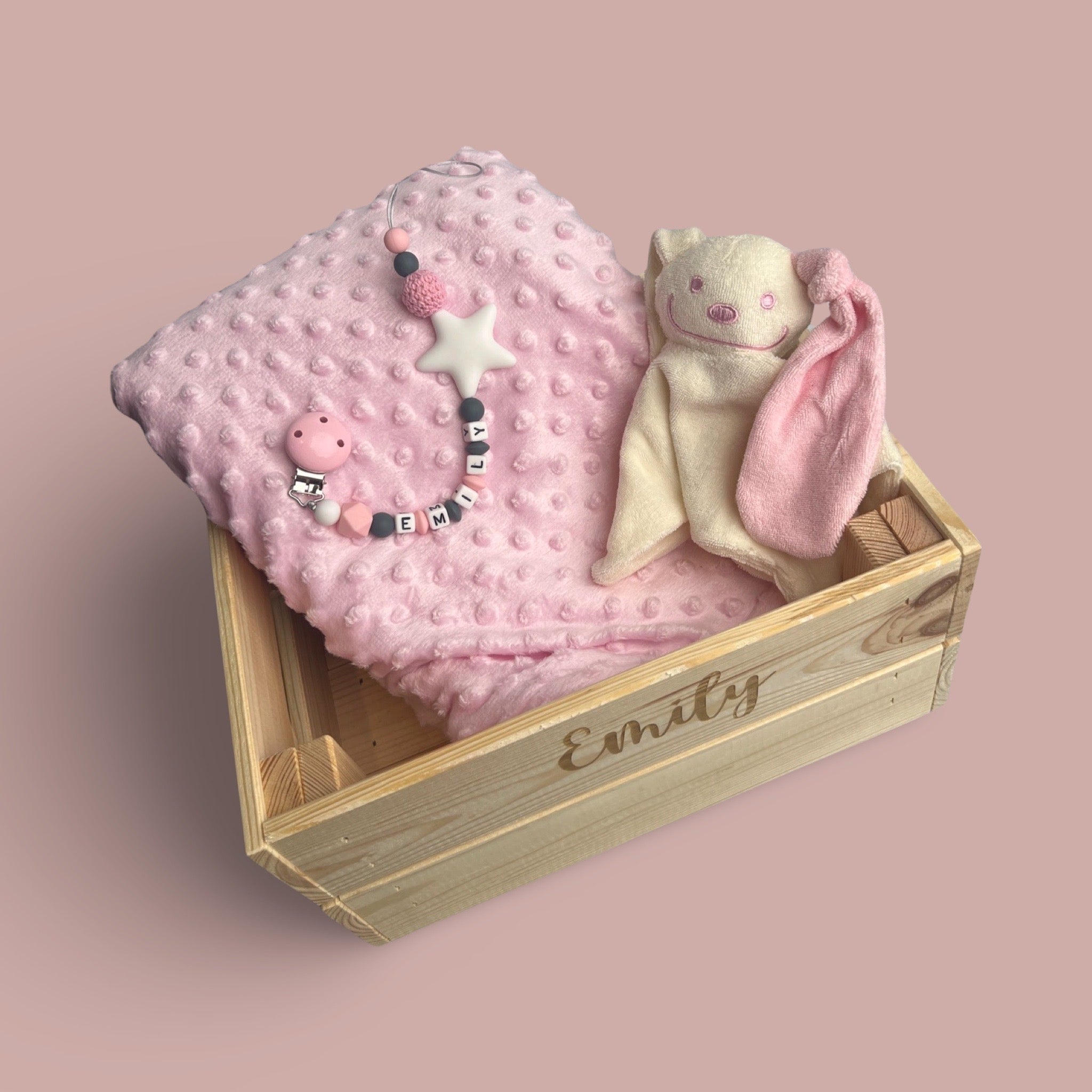 gepersonaliseerd Kraampakket - Baby deken - Speenkoord - Konijn tutpop